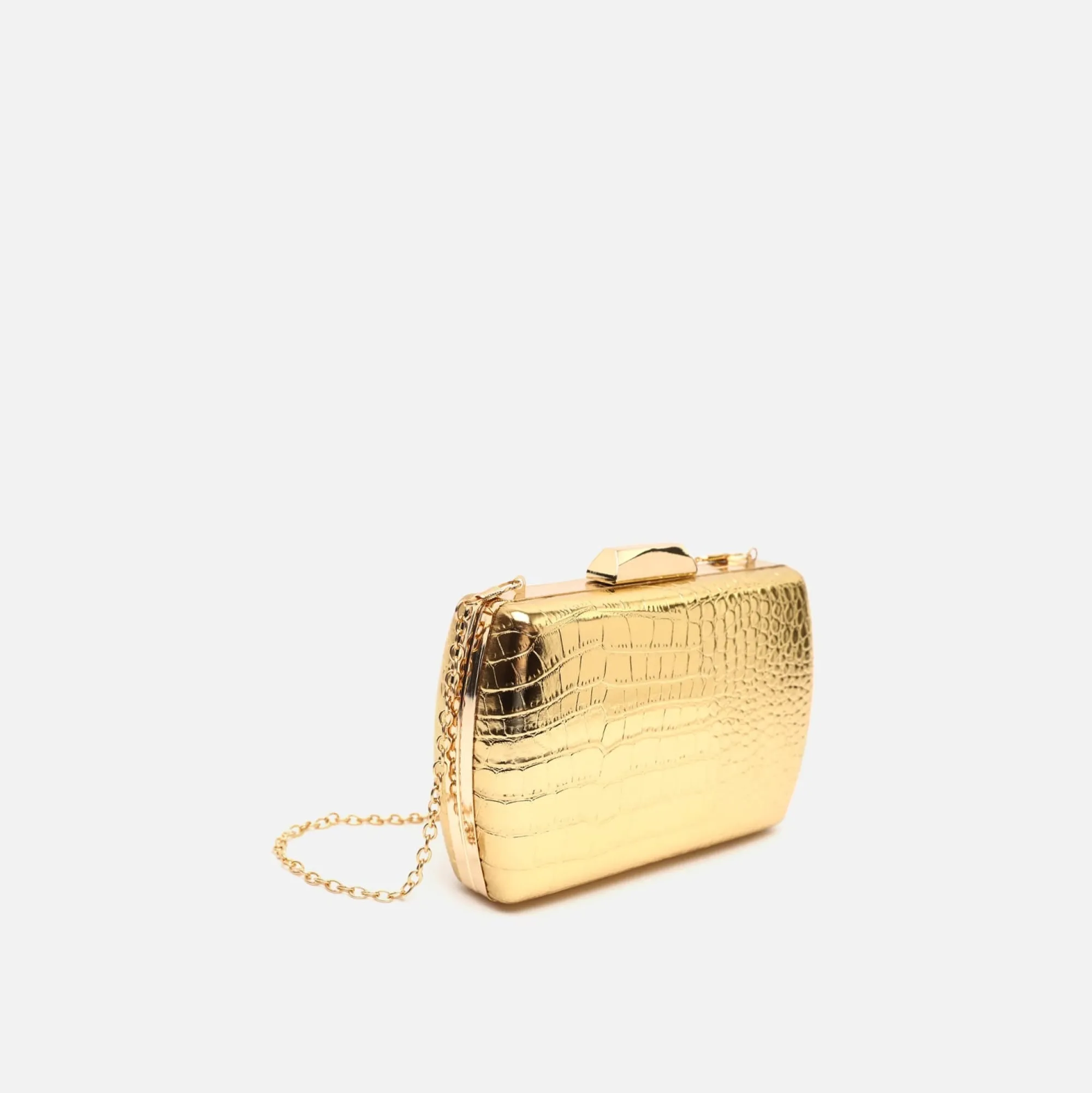 Misako Bolso de mano de fiesta con correa animal print metalizado