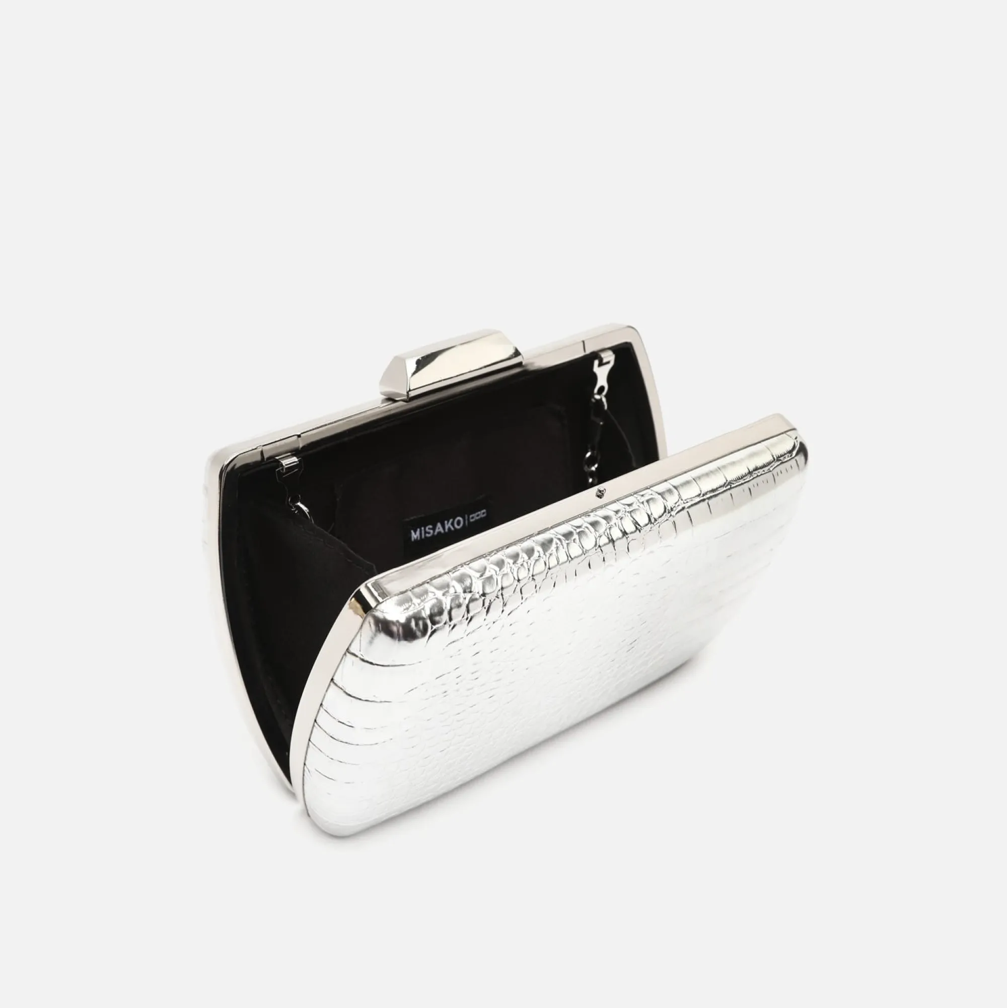 Misako Bolso de mano de fiesta con correa animal print metalizado